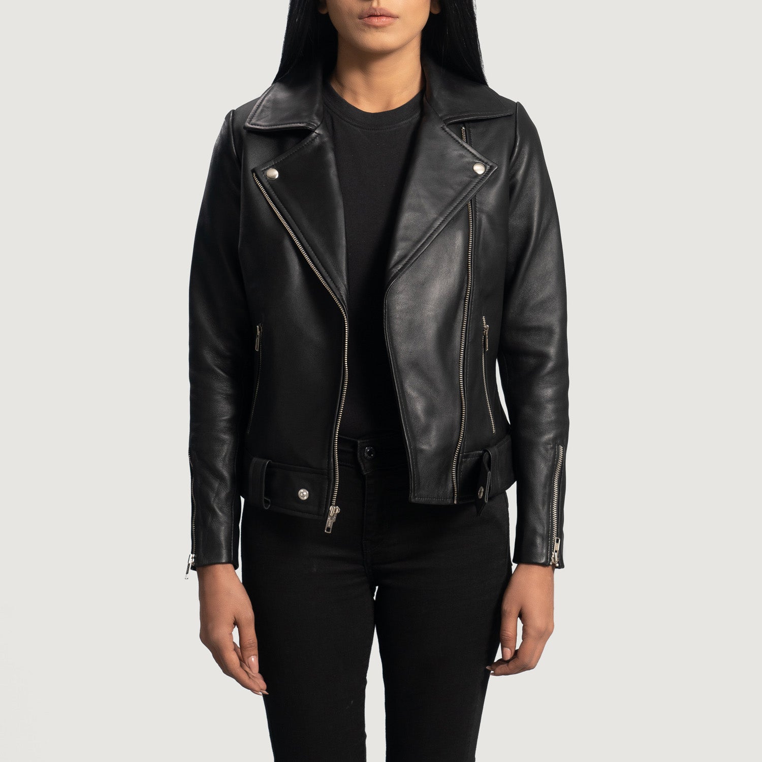 Women's Kelsee Black Leather Biker Jacket